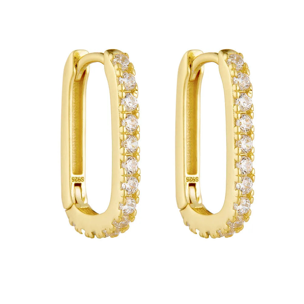 Sterling silver geometric ear clip earrings with oval zircon stones in European-American style