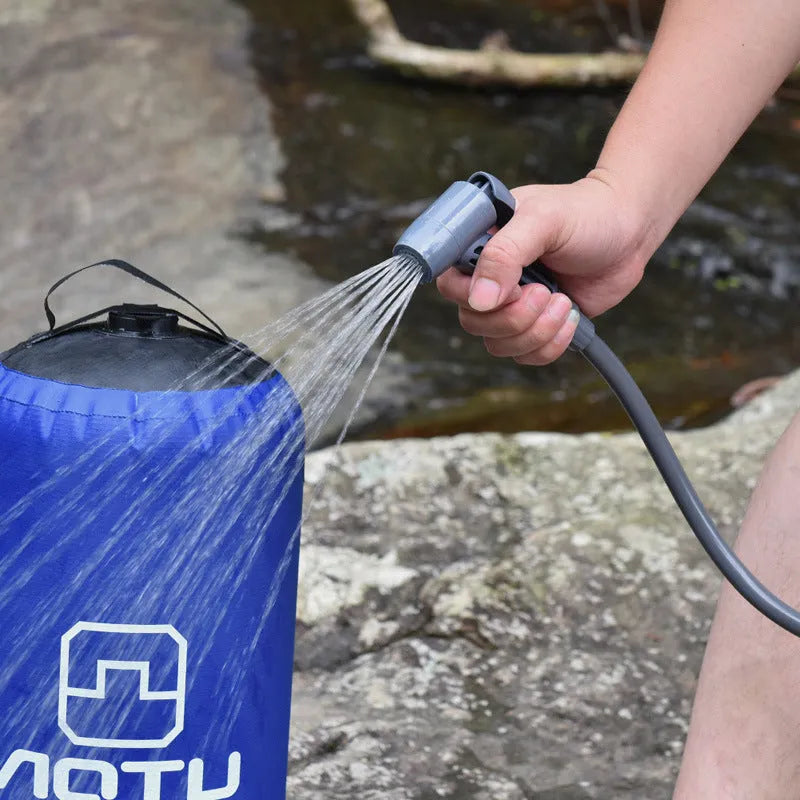 Portable 11L PVC outdoor camping shower bag in black with 200cm ABS water pipe and faucet