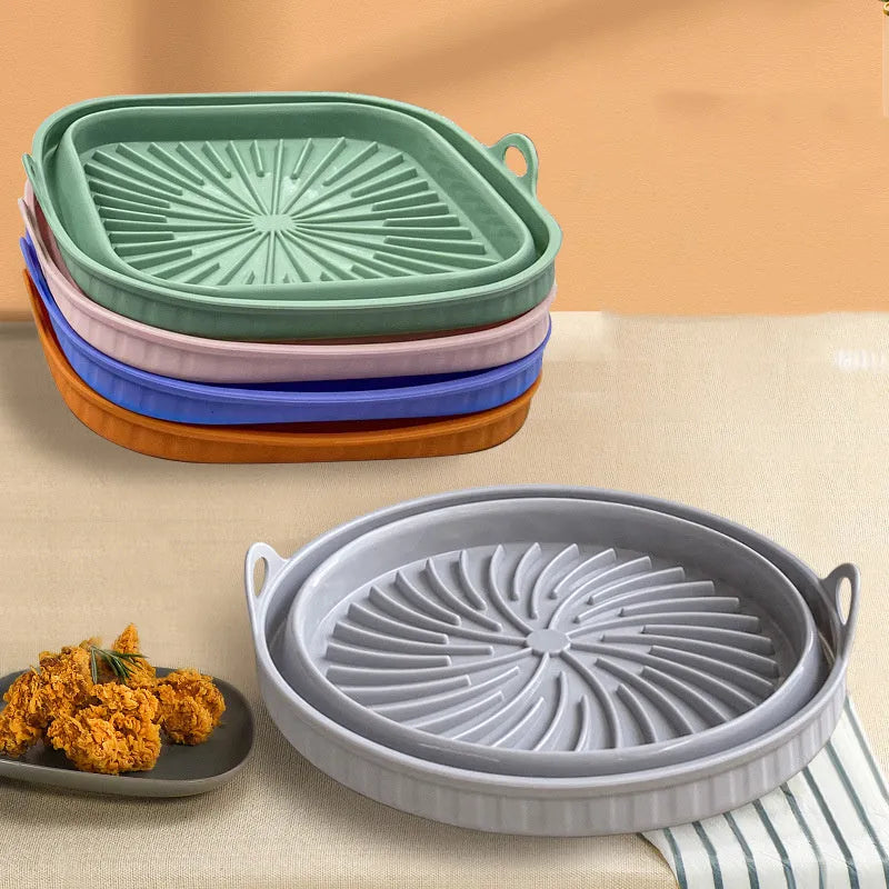Reusable silicone air fryer pot liner in round shape, non-slip baking tray, five colours available