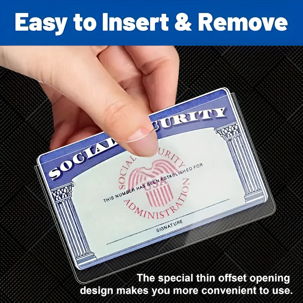 Transparent PVC social security card holder showing clear waterproof cover for ID cards with urban simplicity design