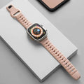 Fluoro rubber watch strap for Apple Watch in multiple colours, showing T-buckle closure.