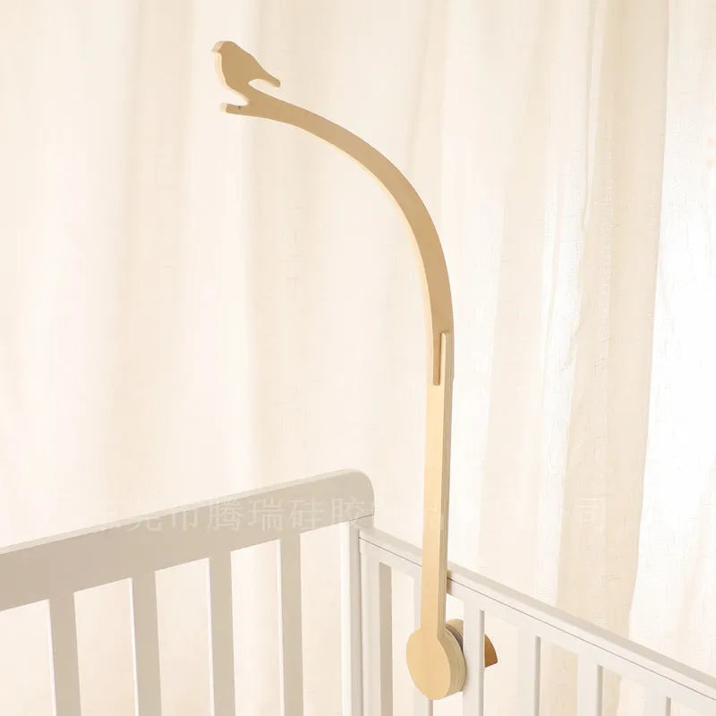 Wooden bird bed bell bracket for infant cot or bed, suitable for 0-3 years