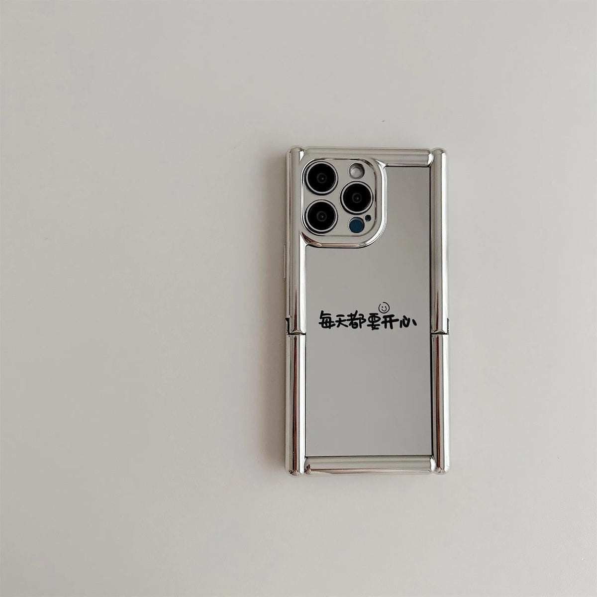 Silver grey mirror iPhone case with cylindrical bracket stand, electroplated TPU, anti-fall, all-inclusive