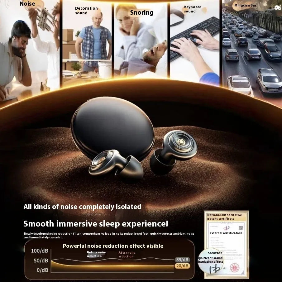 Set of noise reduction earplugs for sleep with storage bag in dark night black and creamy-white