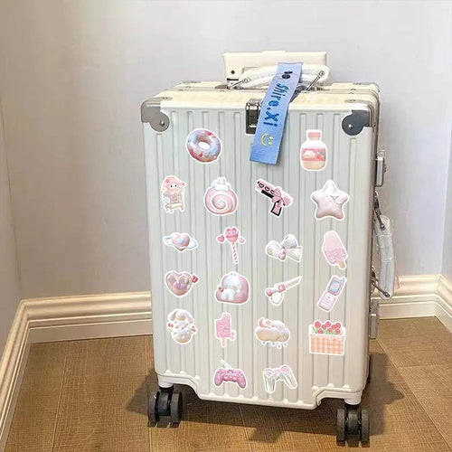 Sheet of 63 light pink 3D decorative stickers with cute girl and heart designs.