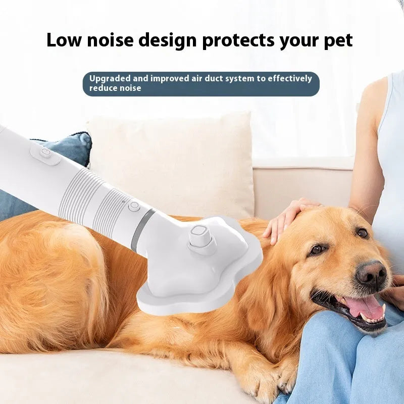 Two-in-one pet hot air hair dryer and comb in pink or white, 600W, ABS body, with one-click hair removal