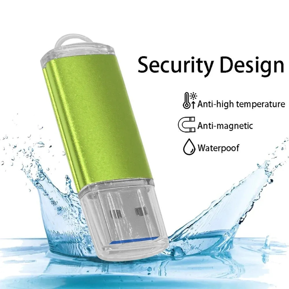 Metal USB flash drive 60x18x8mm USB 2.0 in black, white, sky blue, red, light green, gold, or dark pink