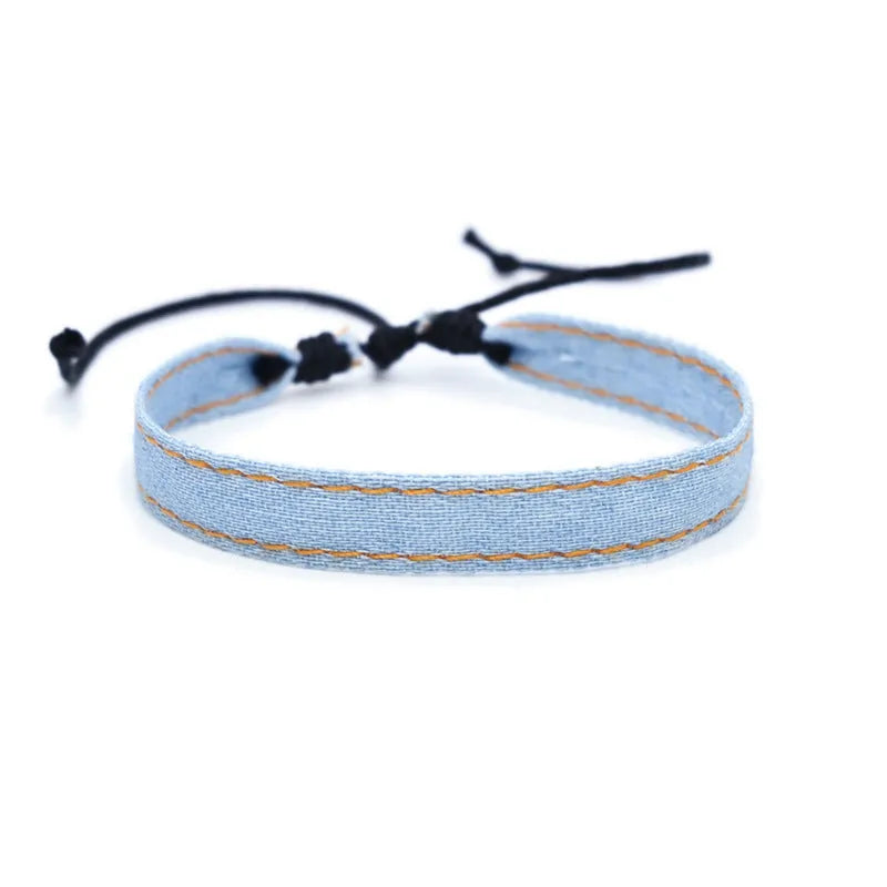 Denim fabric bracelet strap with national style design for unisex wear