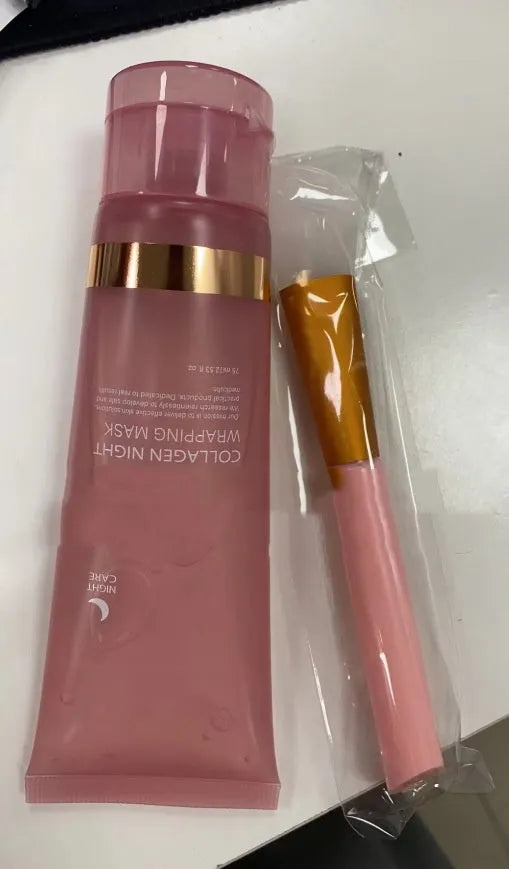 Collagen night face mask bottle with brush applicator for overnight skin repair