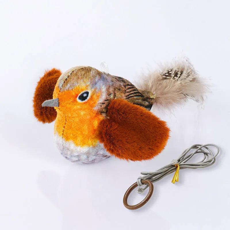 Flappy Chase cat toy with flapping wings and chirping sparrow simulation in Blue, Grey, or Green