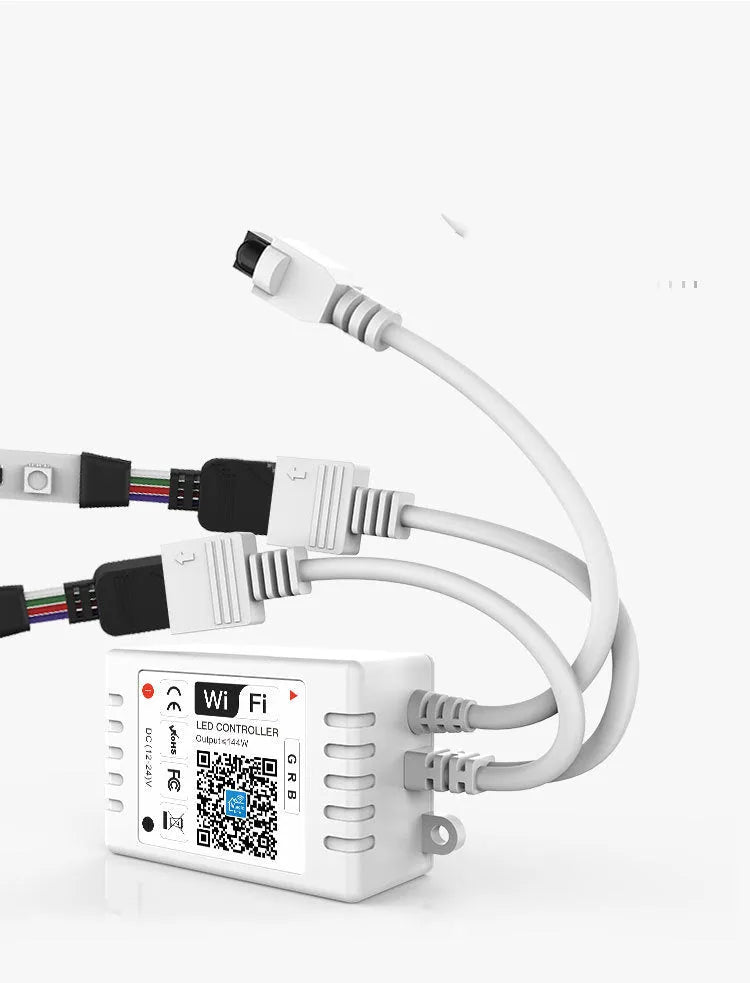 RGB LED light strip with 24-key WiFi controller, 2835 or 5050 LEDs, 5m to 20m lengths, non-waterproof