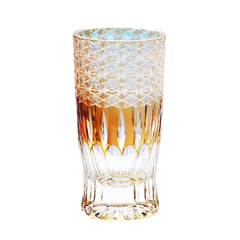 Japanese Edo cut crystal glass wine cup hand-carved simple style 201-300ml capacity