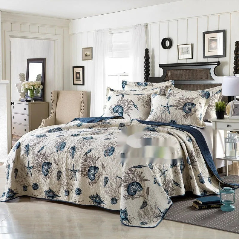 Quilted cotton bed cover set with printed pattern on 1.5-1.8m bed including two pillowcases