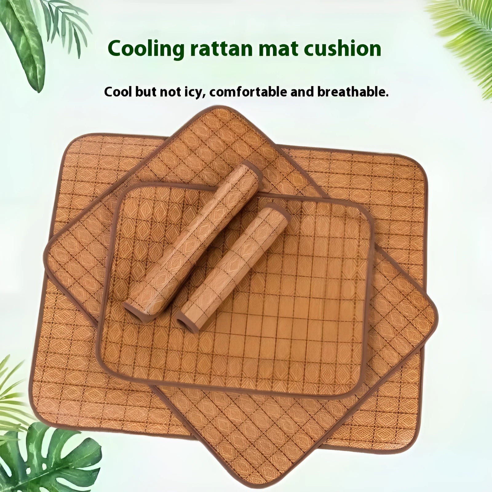 Brown rattan fibre dog cooling mat in six size options for summer use