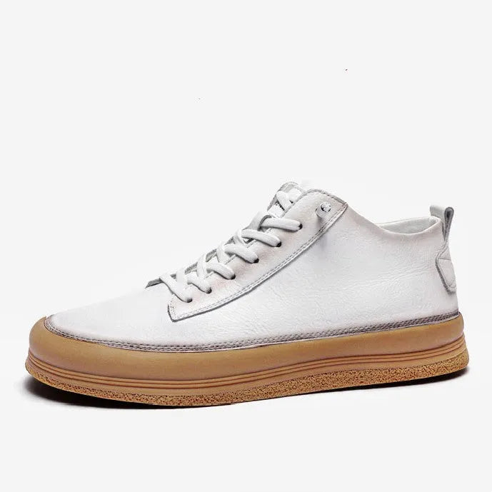 Men's black leather lace-up casual shoes with a round toe and flat rubber sole.