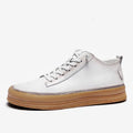 Men's black leather lace-up casual shoes with a round toe and flat rubber sole.