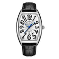 Jinshidun men's retro quartz watch with luminous dial, silver case, white face, black markings, and black leather strap