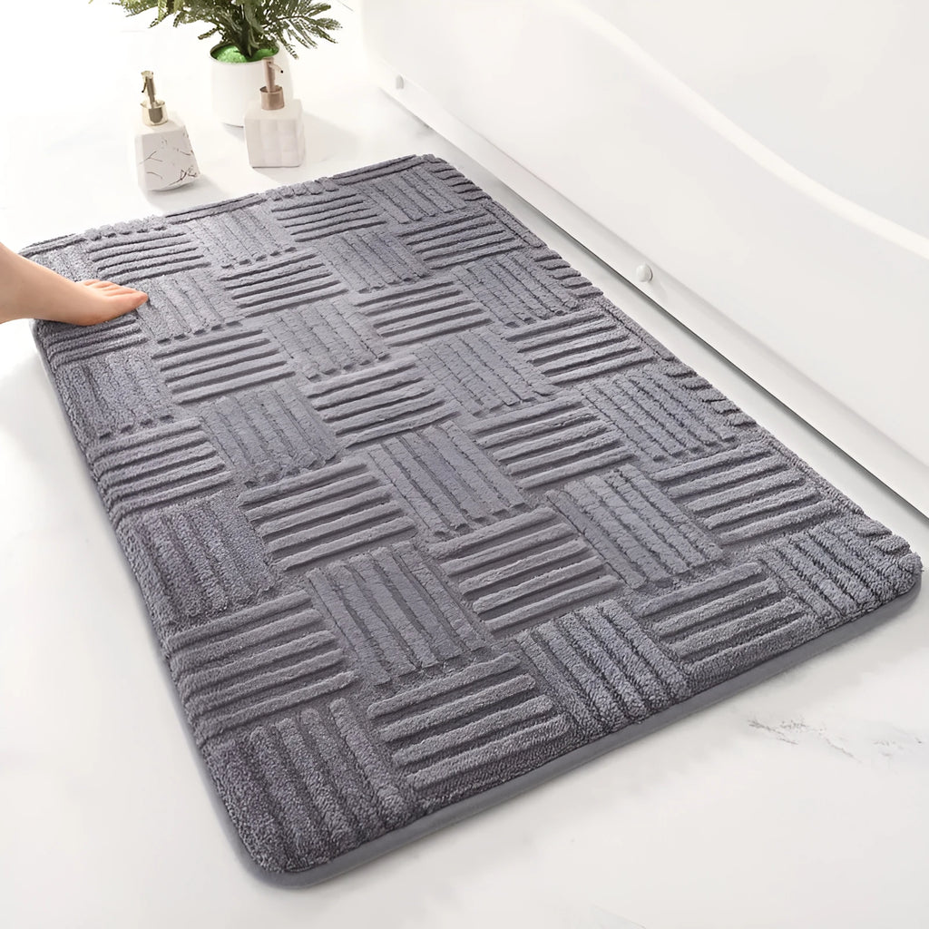 Solid colour non-slip floor mat in beige, grey or white, woven polyester, square, 40x60cm to 60x90cm