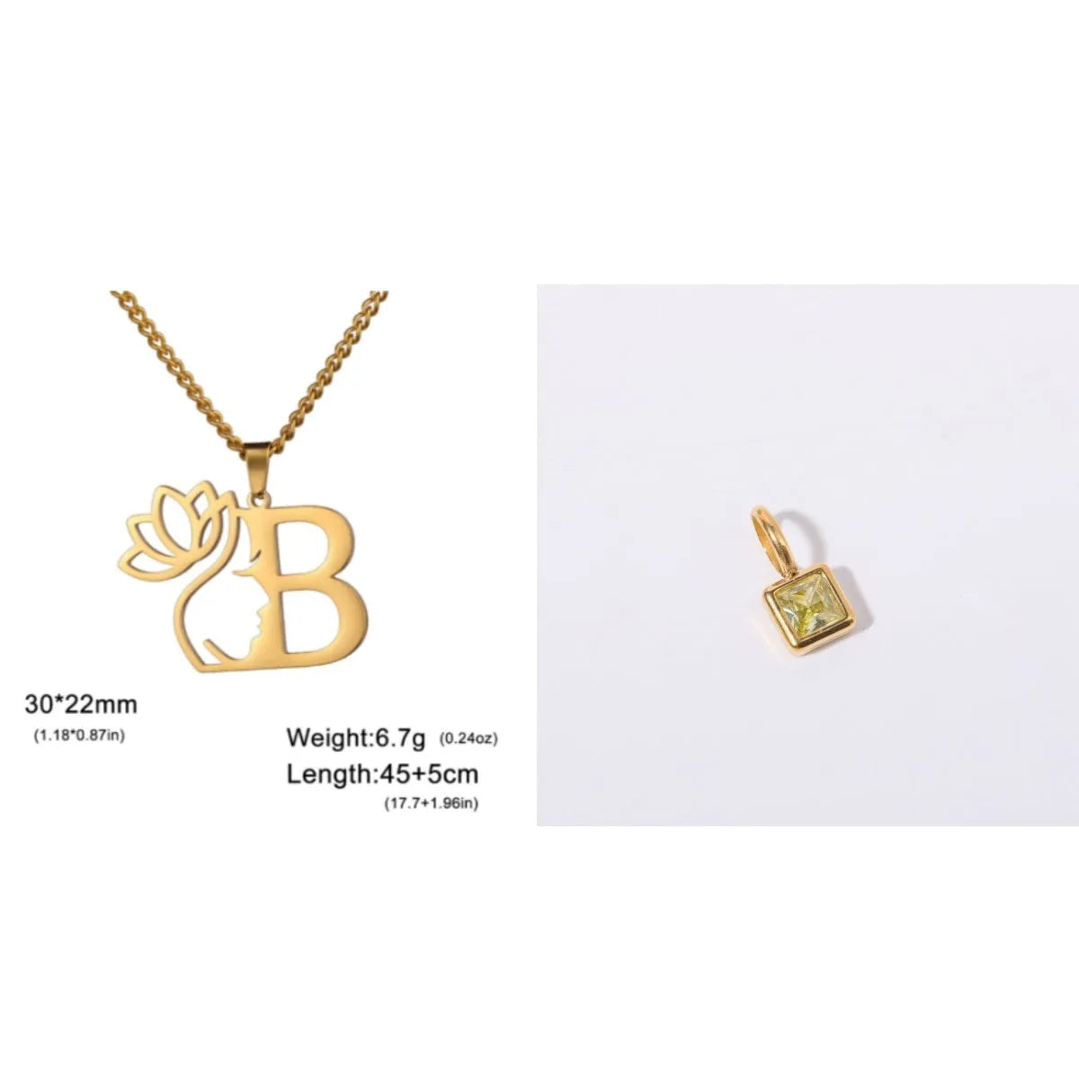Stainless steel cross chain necklace with letter pendant in gold or silver electroplated finish