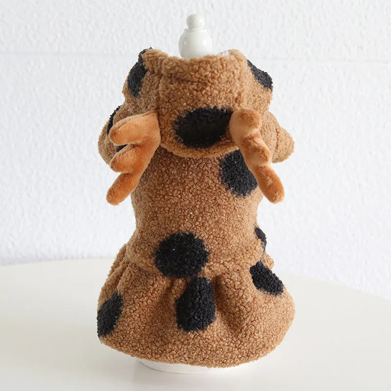 Polka dot pet clothing for dogs and cats in skirt or four-leg styles with five size options