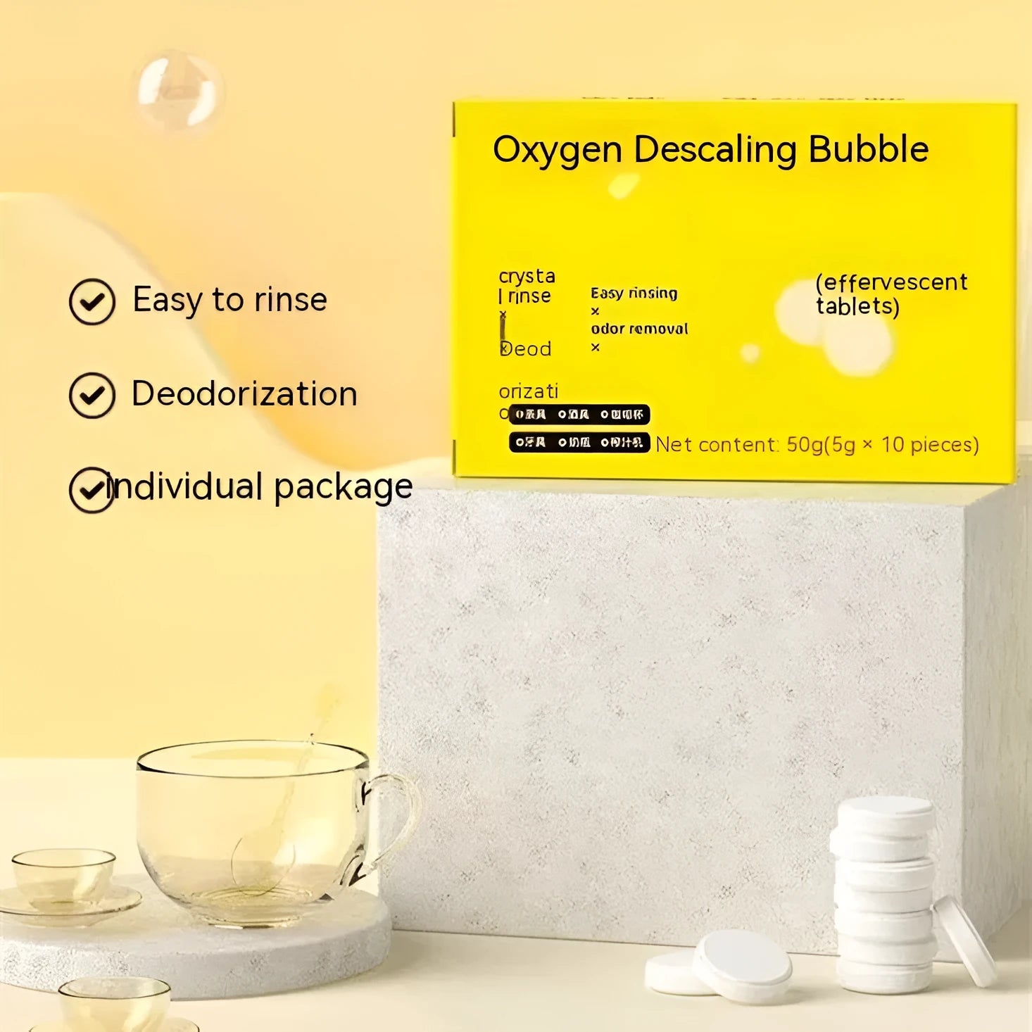 Bubble Active Oxygen Descaling Effervescent Tablets 50g pack of 10 boxes for tea stain removal