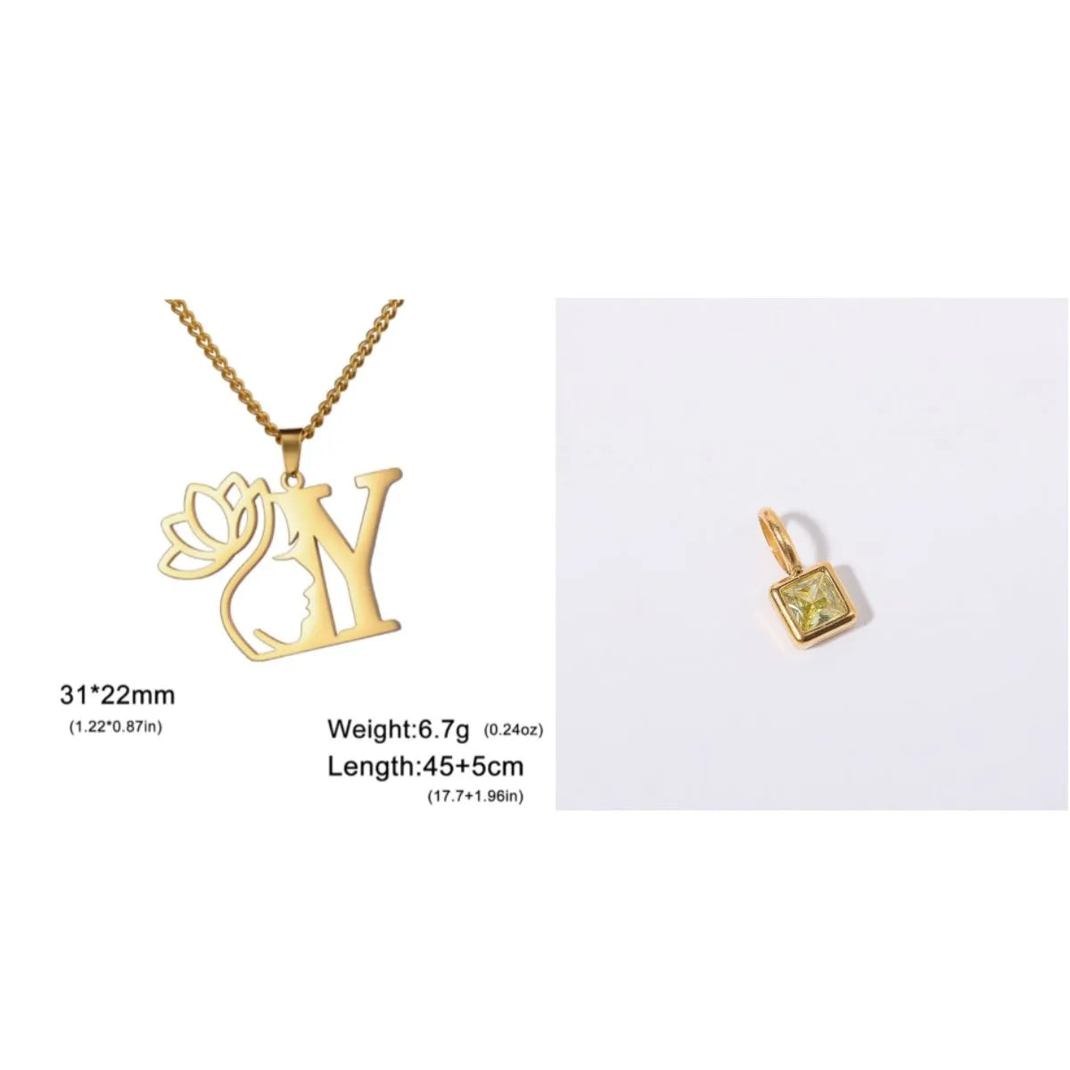 Stainless steel cross chain necklace with letter pendant in gold or silver electroplated finish