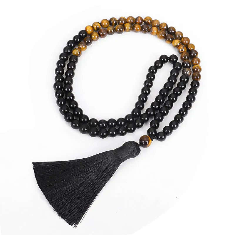 Tiger eye stone tassel pendant on ball bead chain necklace bracelet with drop shape design