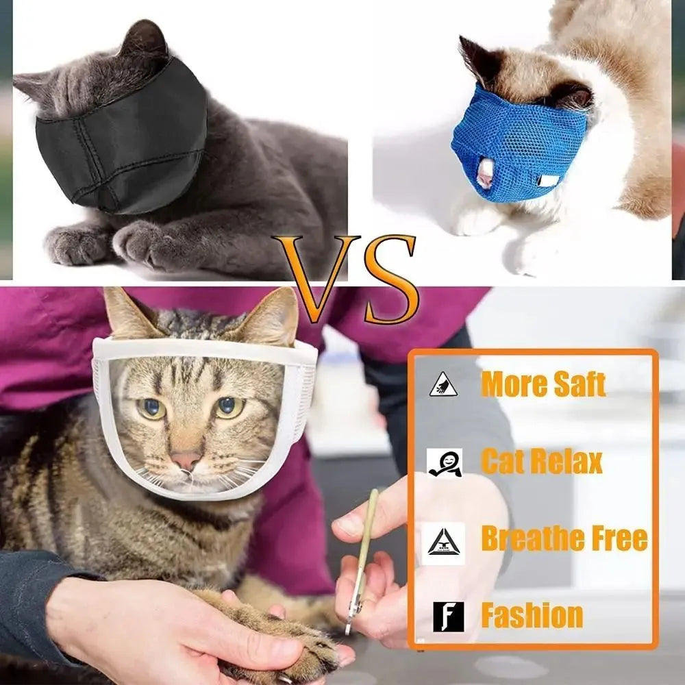 Clear cotton and PVC cat muzzle for anti bite grooming with adjustable strap