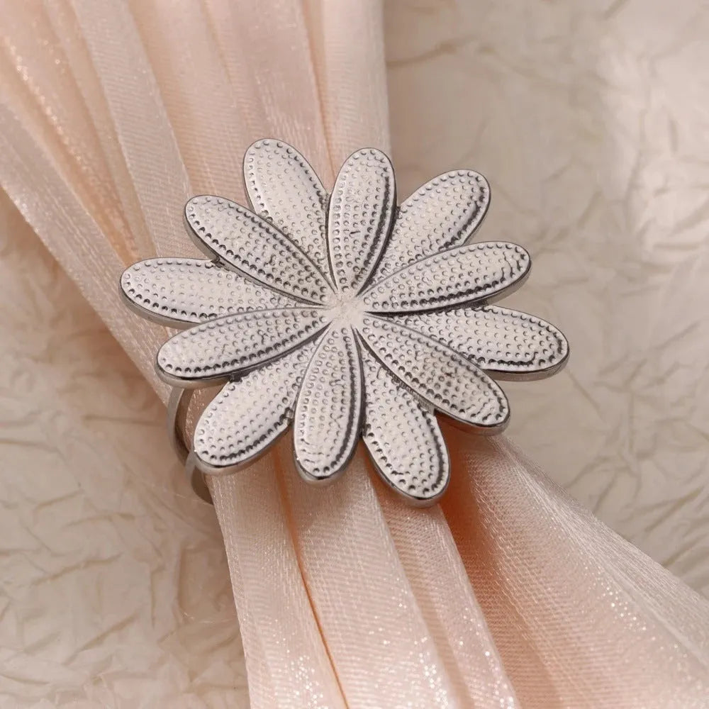 Stainless steel open mouth hollow flower ring for women in gold finish