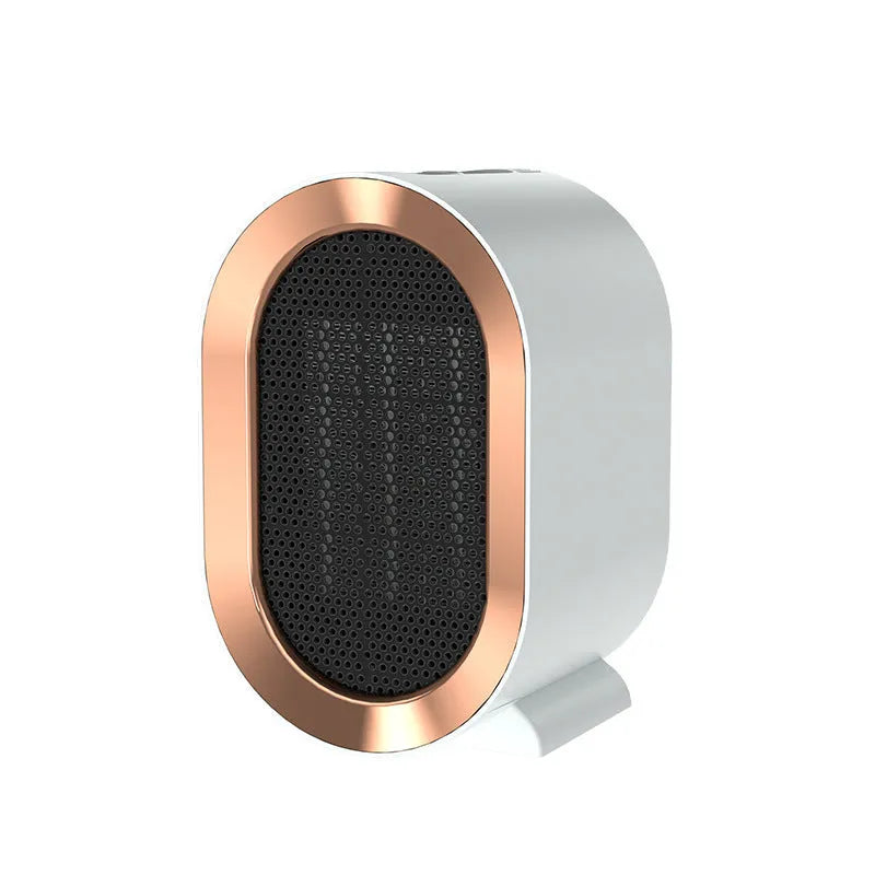 Compact black desktop electric heater with ceramic heating element and mechanical control dial