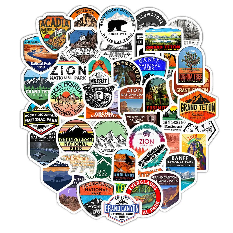 50 small matte National Park stickers in YT28 colour for stationery, cellphone, computer, and luggage use
