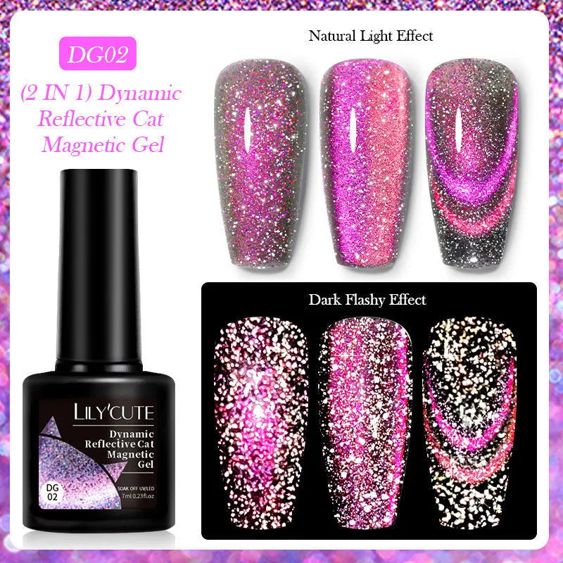 Diamond debris cat eye series UV nail polish gel in six colour options with nail glue