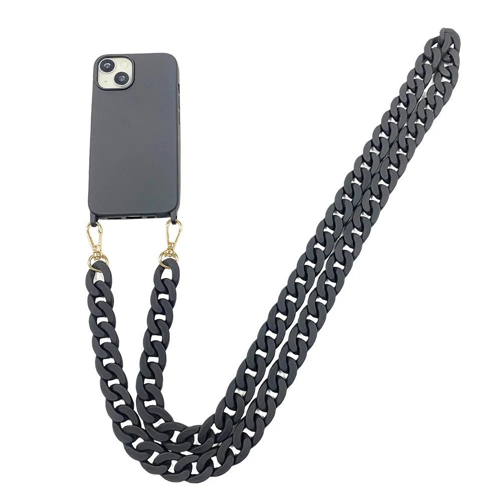 DIY frosted handle chain phone cover in liquid silicone for iPhone with shoulder sling, shockproof anti-fall protection