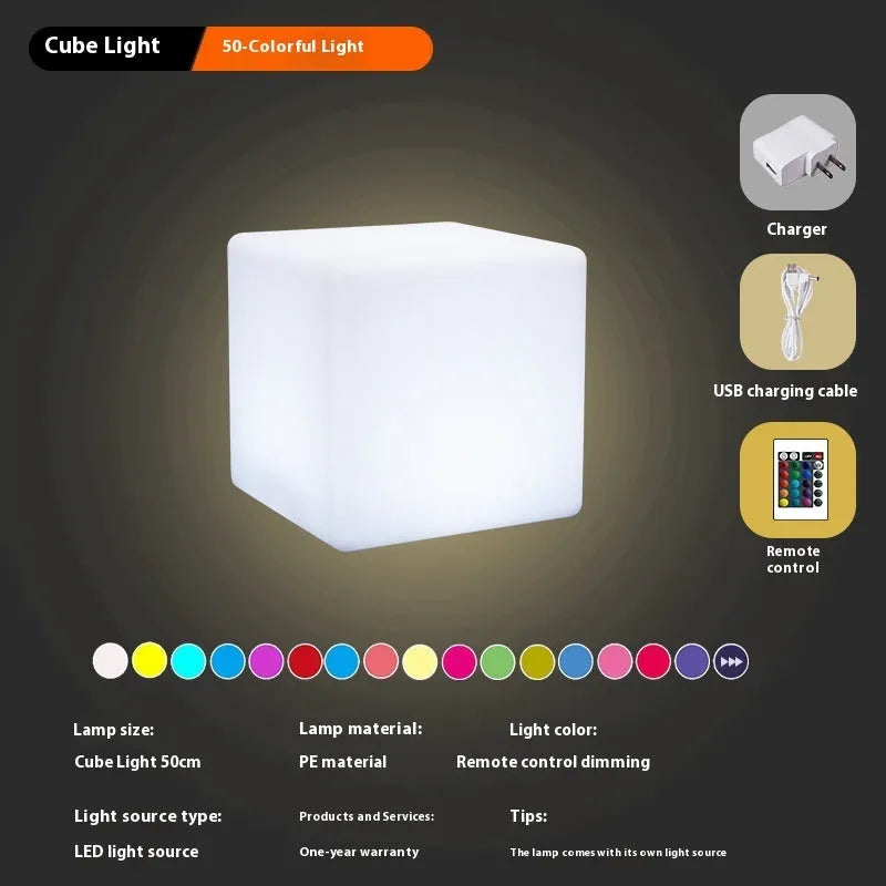 Square waterproof LED cube light stool in a modern style for outdoor garden use.