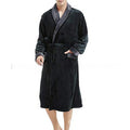 Men's cotton blend long sleeve nightgown in black with gray turn-down collar on a white background, available in sizes S to 5XL
