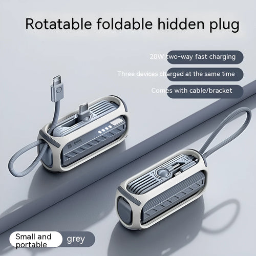 Capsule 20W fast charge folding bracket 5000mAh mini power bank in grey with built-in cables