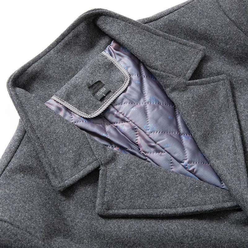 Men's loose wool coat with cotton padding, zipper pocket, solid grey burgundy or camel colour, sizes M to XXXXL