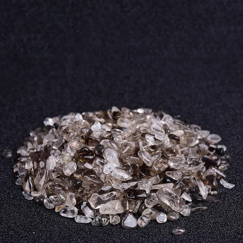 Assorted natural crystal decorative gravel chips in a clear PP bag, available in multiple colours and sizes