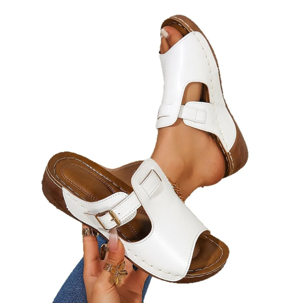 Women's magic stick slippers with fish mouth toe in white, black and light pink colours