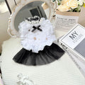 White yarn-textured gauze skirt for a small dog, shown in a princess-style fit on a pet.