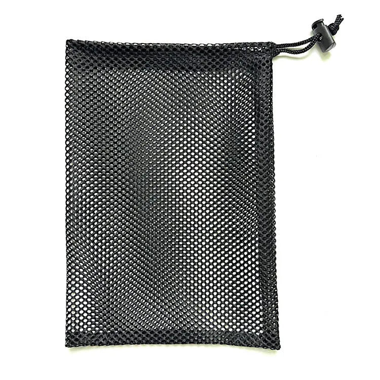Black mesh drawstring storage bag for children's water ball toys in three sizes.