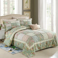Washed pure cotton quilted bedspread three-piece set in a beige colour, shown on a bed.