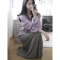 Purple ice silk women's blouse with round neck, princess sleeves, and a hollow-out design