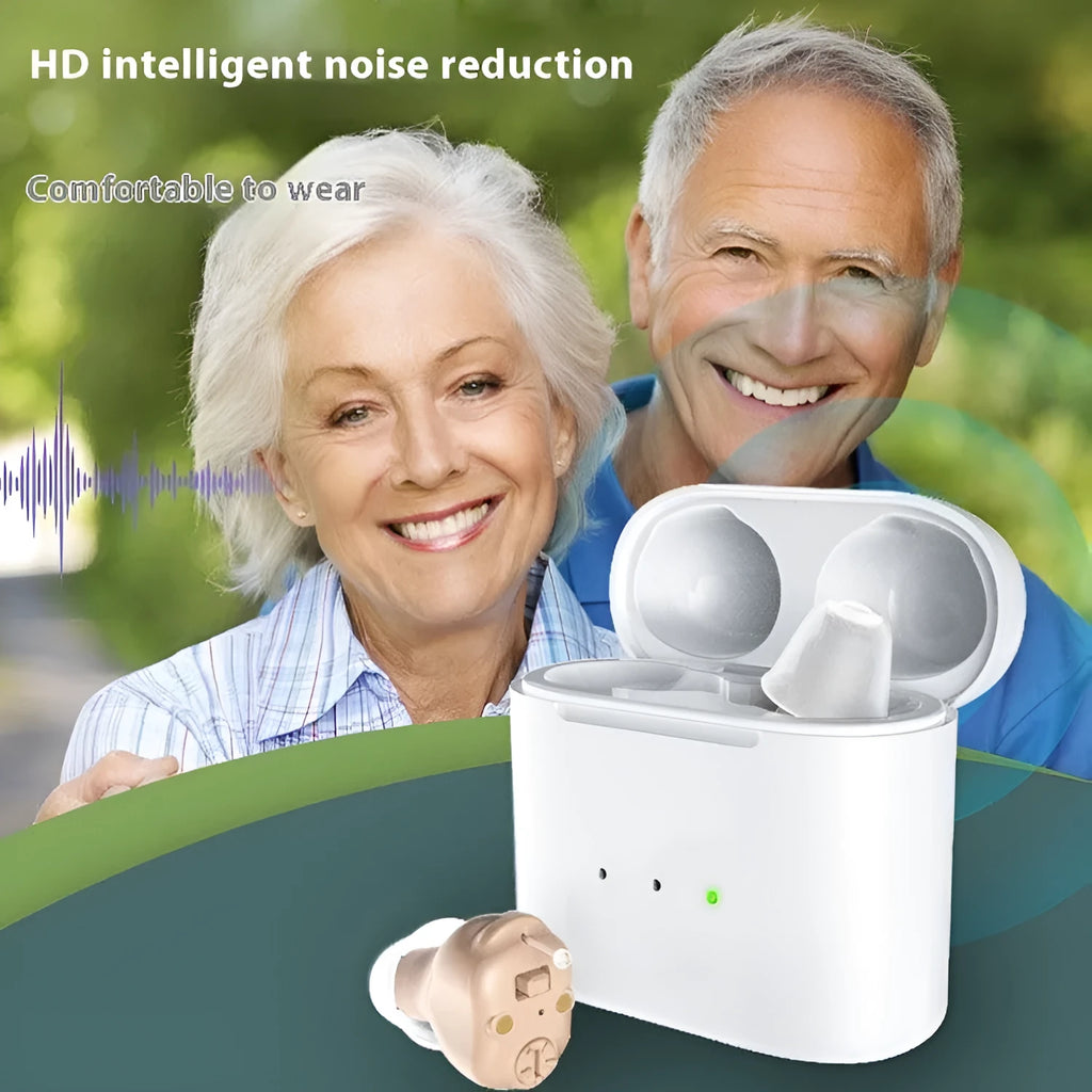 Skin-coloured in-the-ear rechargeable hearing aid with intelligent noise reduction