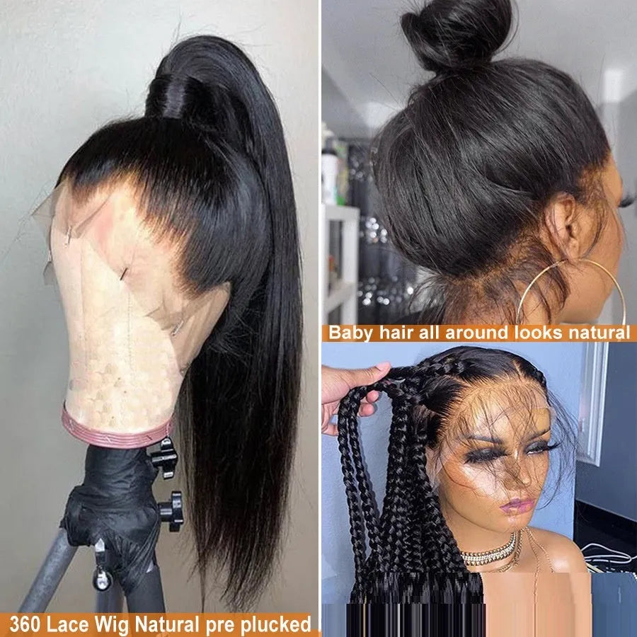 Straight 360 lace frontal human hair wig for ladies, available in 8 to 18 inch lengths and hot dyeable.