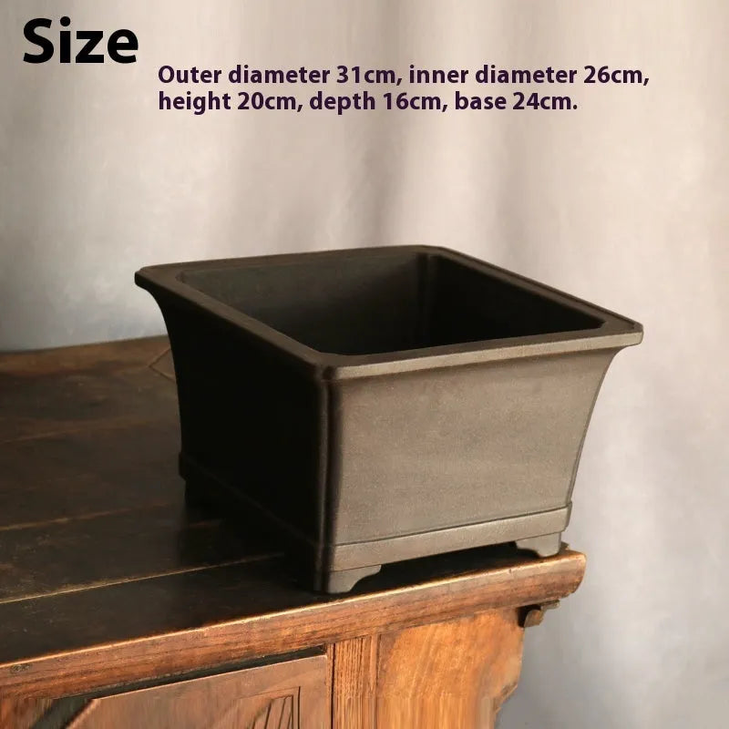 Purple sand square high basin handmade flower pot with black ancient copper clay finish for indoor or balcony use