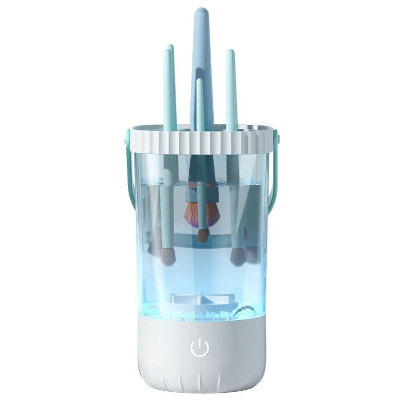 White plastic rechargeable electric cleaning brush for makeup brushes.
