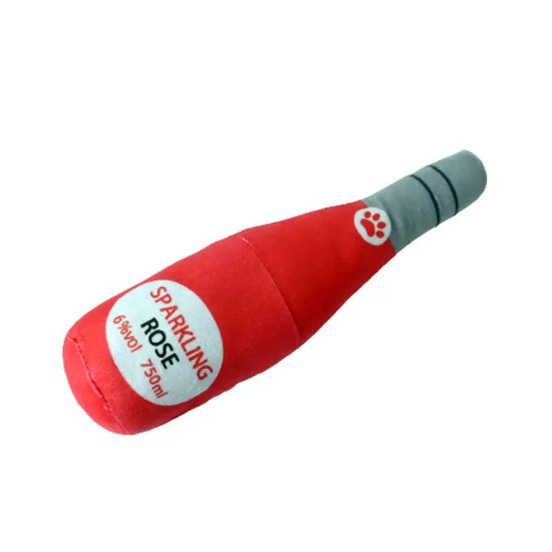 Plush wine bottle pet toy for dogs and cats in assorted colours