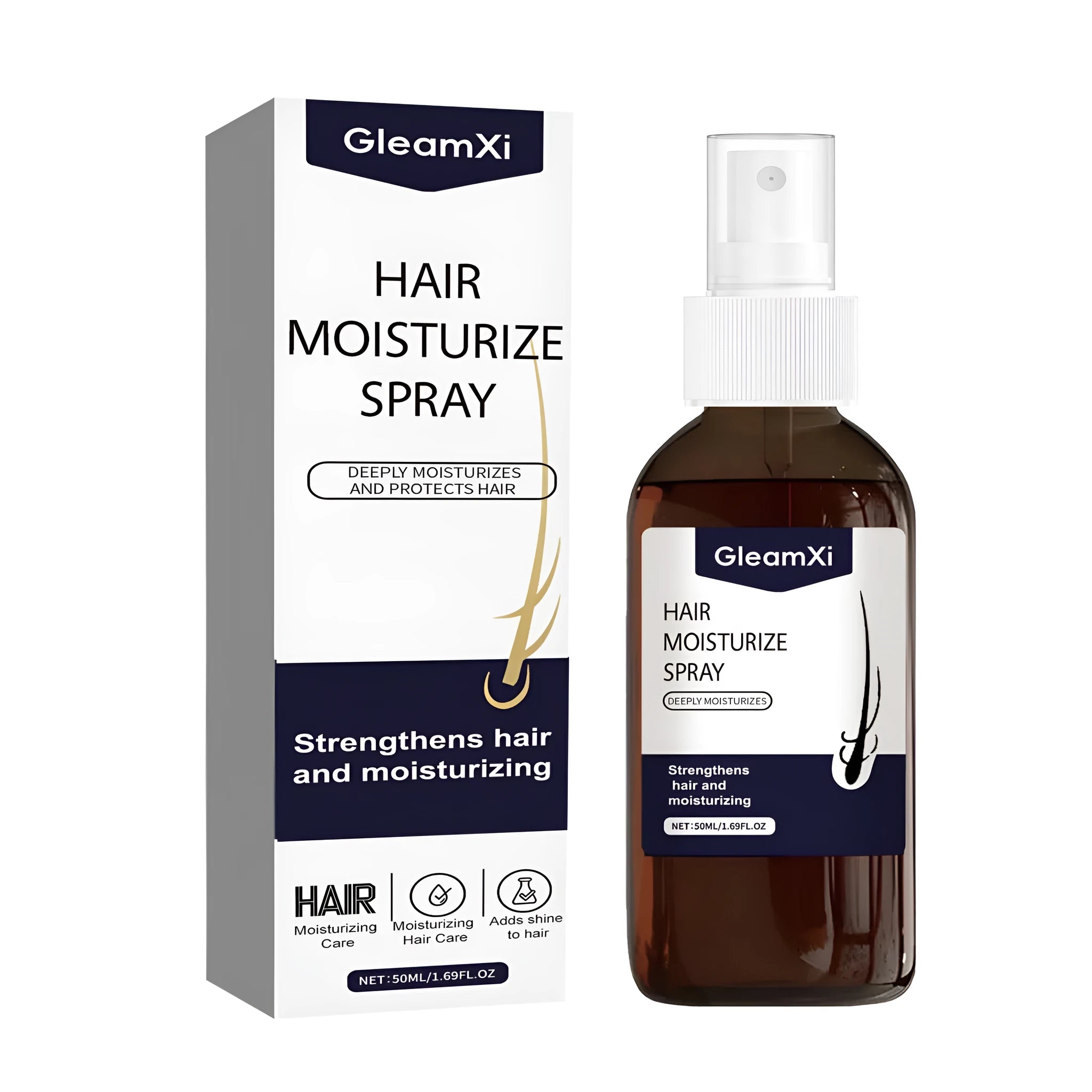 50ml moisturizing hair care spray with ginger root and Polygonum multiflorum extracts in a clear bottle