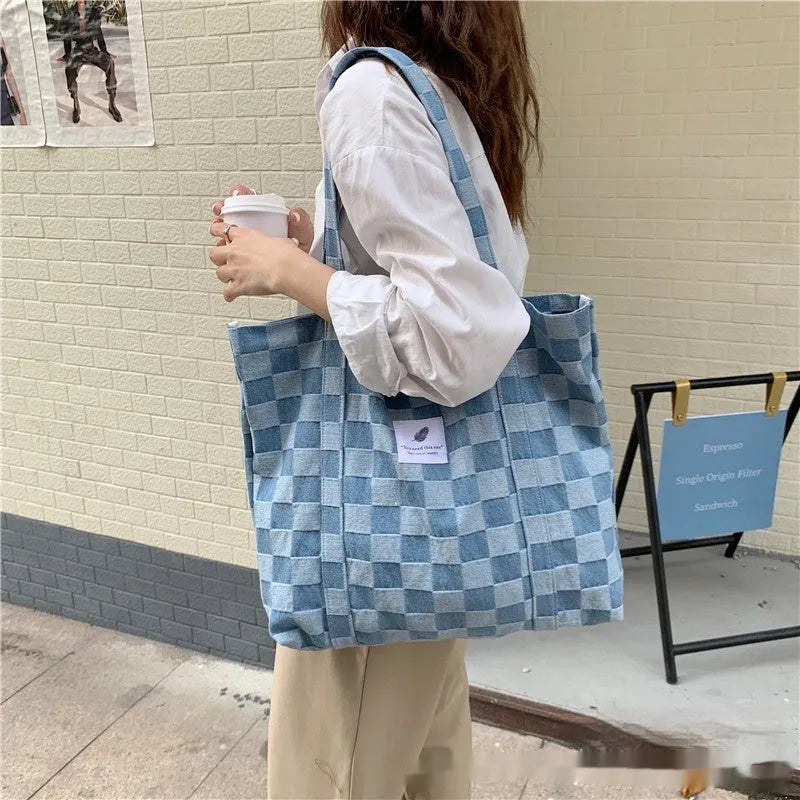 Large simple Oxford cloth women's shoulder bag with three-dimensional pocket in black, pink, or blue